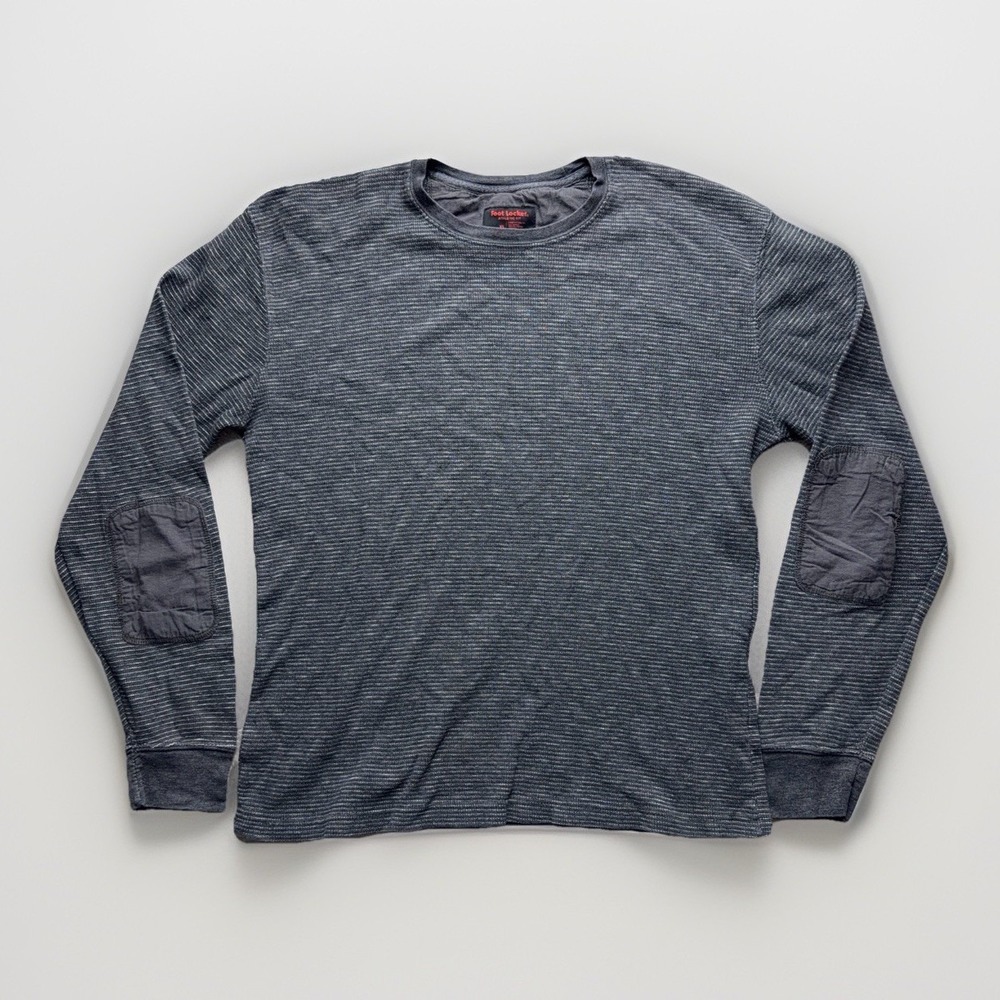 Vintage Foot Locker Y2k Waffle Knit Elbow Patch Shirt XL Mens Long Sleeve Gray